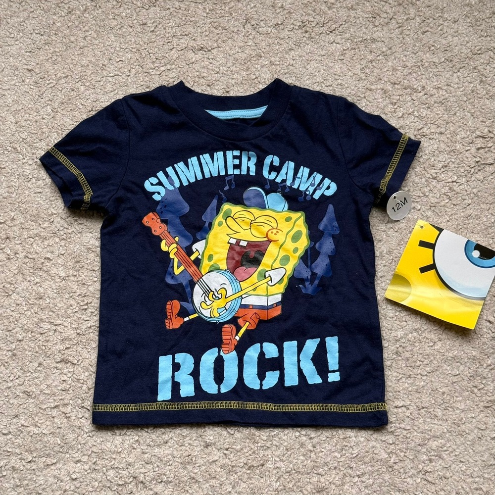 2012 Nickelodeon SpongeBob SquarePants Summer Camp Rock Navy Graphic Tee 12M NWT